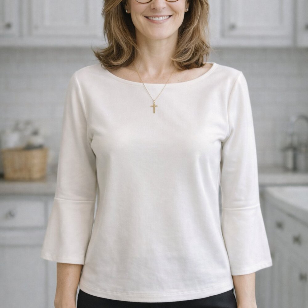 Ann Taylor Factory White 3/4 Sleeve Top Size MP Classic Blouse